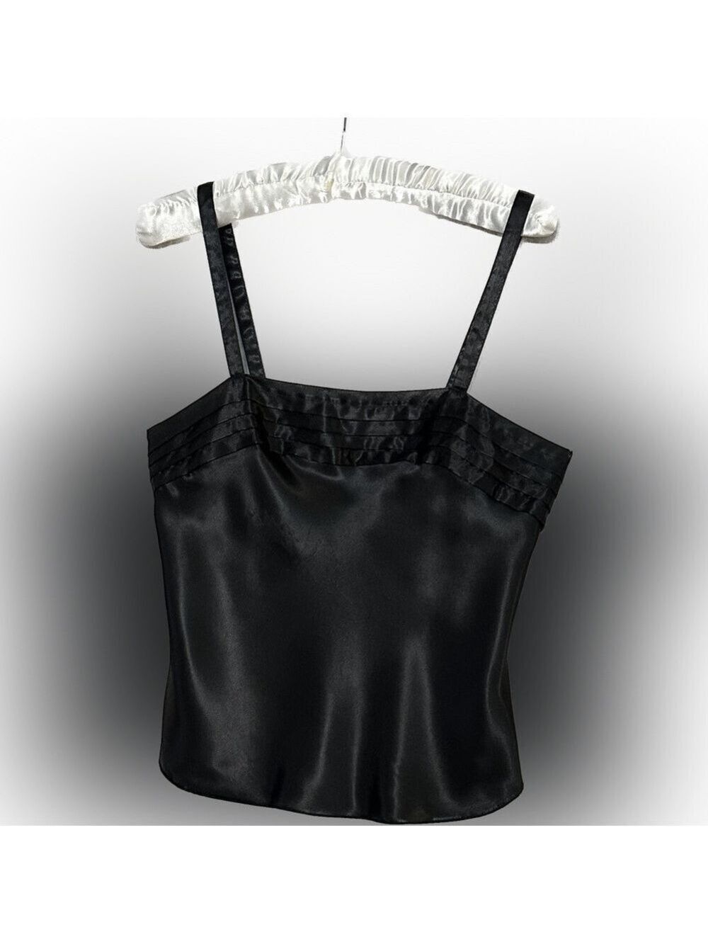 Vintage Lucie Ann II Black Satin look camisole with pleated bodice Size 34